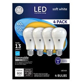 LED Light Bulbs, Soft White, 800 Lumens, 10-Watts, 4-Pk.