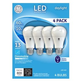LED Light Bulbs, Daylight, 800 Lumens, 10-Watts, 4-Pk.