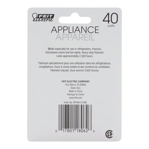 Feit Electric 40W Soft White A15 Dimmable Incandescent Light Bulb (BP40A15/CAN)