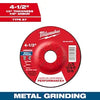 Milwaukee 4-1/2 x 1/4 x 7/8 Performance+ Metal Grinding Wheel - Type 27