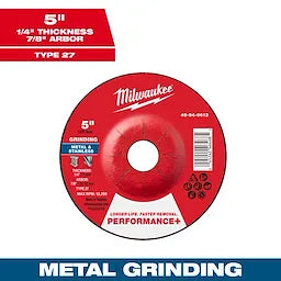 Milwaukee 5 x 1/4 x 7/8 Performance+ Metal Grinding Wheel - Type 27