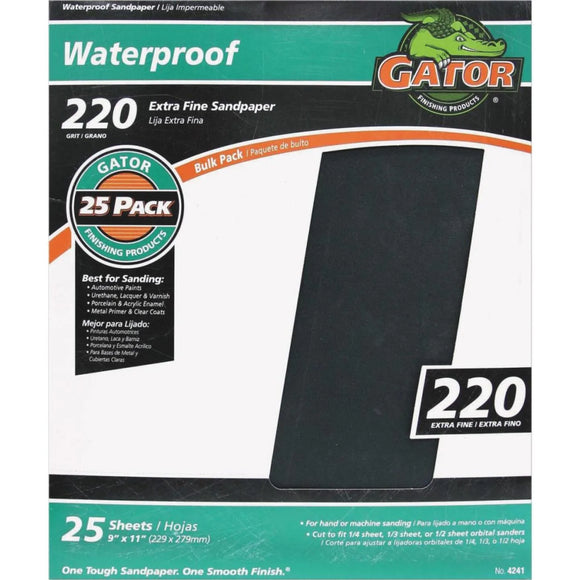 Gator Waterproof 9 In. x 11 In. 220 Grit Extra Fine Sandpaper (25-Pack)