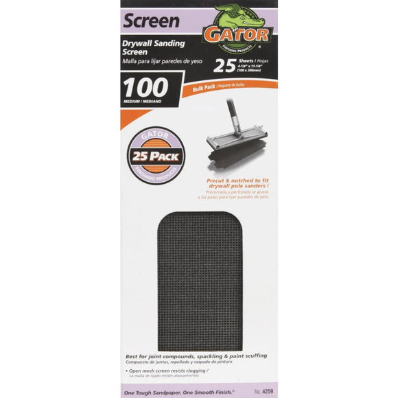 Gator Grit 100 Grit 4-3/8 In. x 11 In. Precut Drywall Sanding Screen (25-Pack)