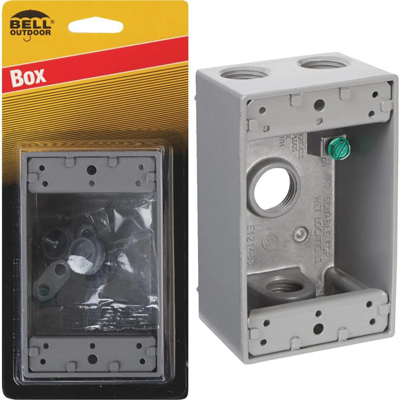 Bell Single Gang Vertical Mount Die-Cast Metal Gray Weatherproof Outdoor  Outlet Cover, Carded