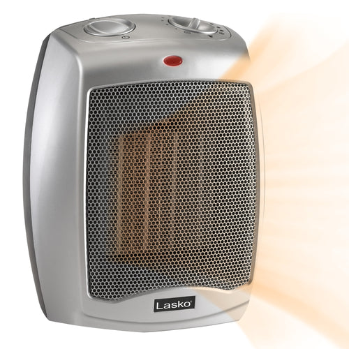 Lasko 1500W Electric Ceramic Space Heater with Adjustable Thermostat, 754200, Silver