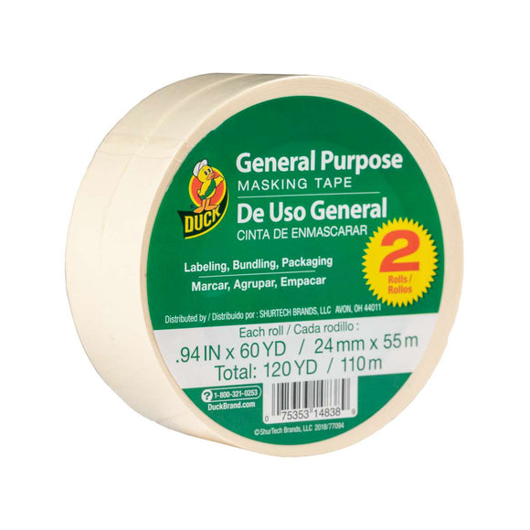 Duck® Brand General Purpose Masking Tape - Beige, 2 pk, .94 in. x 60 yd. (.94