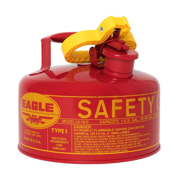 Eagle 1 Gallon Steel Safety Can for Flammables, Type I, Flame Arrester, Red